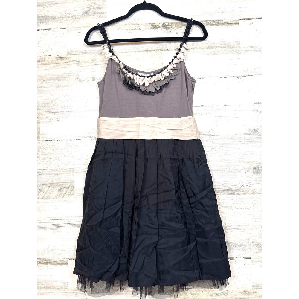 Baraschi Womens 0 Black Gray Tulled Layered Viscose Mini Dress NEW Party